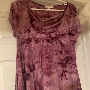 Eye Candy short-sleeved, crew neck, cut-out front top; size large